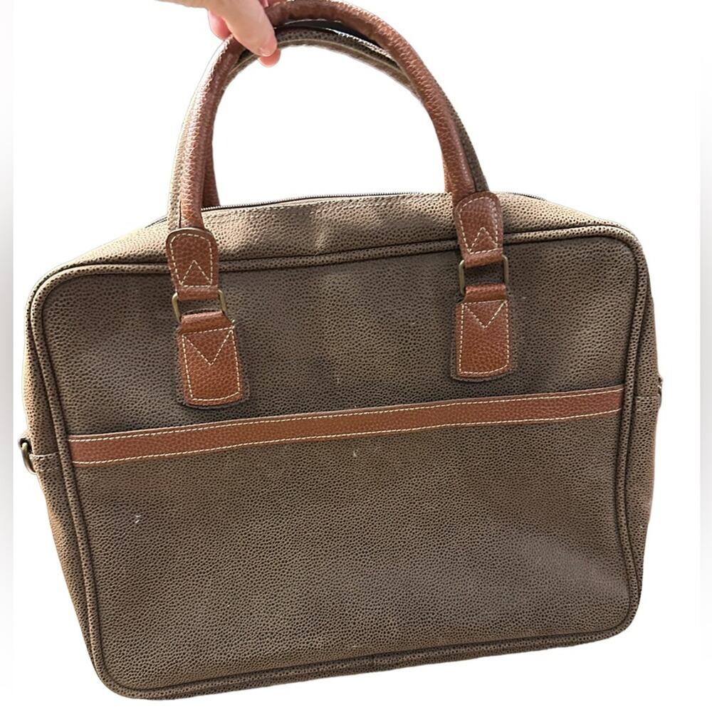 Pebble Grain Faux Suede Laptop Bag Padded Insert Brown/Rust with shoulder strap
